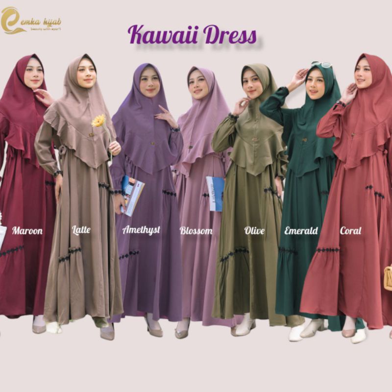 kawaii dress | gamis polos | gamis simpel | jubah | dress simpel | renda bunga by emka hijab