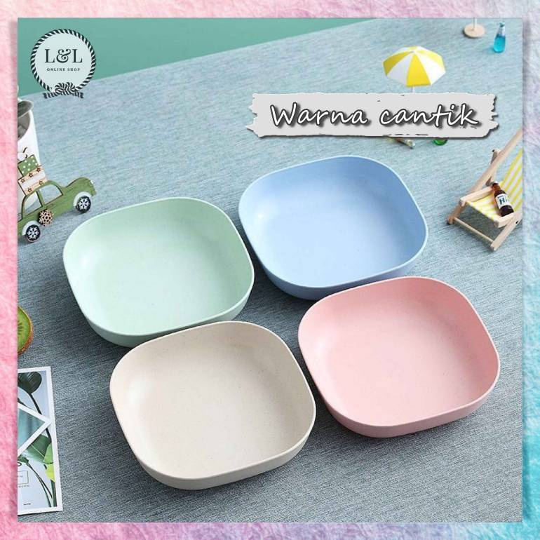 Piring Persegi Kecil Piring Buah Piring Sayur Piring Makanan Ringan Piring Plastik Mini Bahan Jerami Gandum BPA Free Warna Pink Biru Hijau Cream Perlengkapan Makan Rumah Wheat Straw Plate