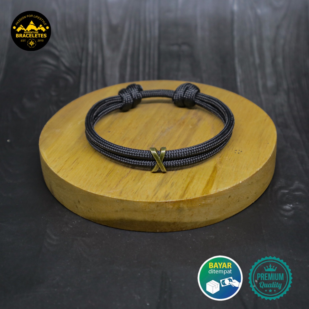 Gelang Tali Paracord Pria 550 Premium 4mm Simple Knot Spacer X Metal Beads Spacer Unisex Couple Elegan Warna Hitam Polos Adjustable Bracelet Cowo