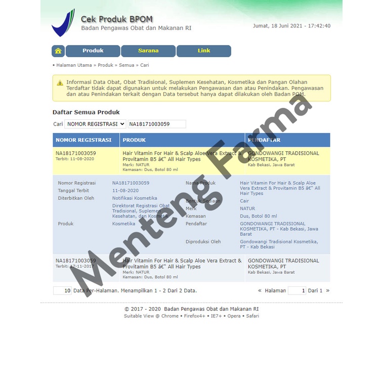 Natur Hair Vitamin Aloe Vera &amp; Provitamin B5 80 ML - Vitamin Semua Jenis Rambut