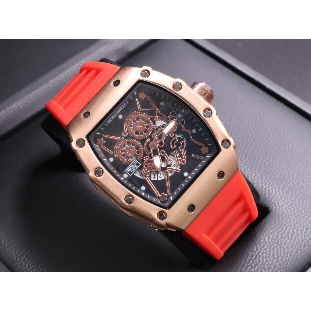 BEST SELLER JAM TANGAN PRIA RM V100 TALI RUBBER TANGGAL AKTIF DM 4.5CM FREE BOX &amp; BATERAI || JAM TANGAN FASHION PRIA JAM TANGAN COWOK MURAH