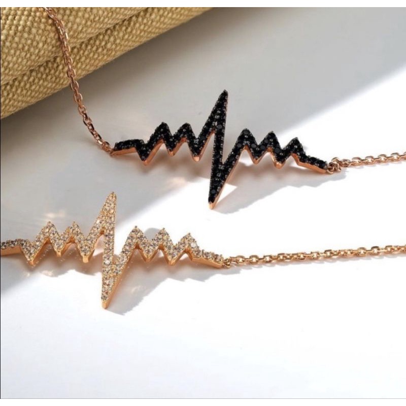 gelang aurel petir detak jantung mata hitam black diamond 18k 750% rose gold original emas Heartbeat