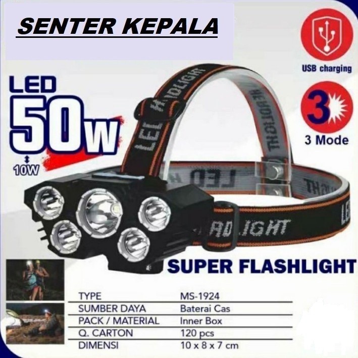 Senter Kepala Mini Type Cas / Recharging 20W 30W 50W Cahaya Putih