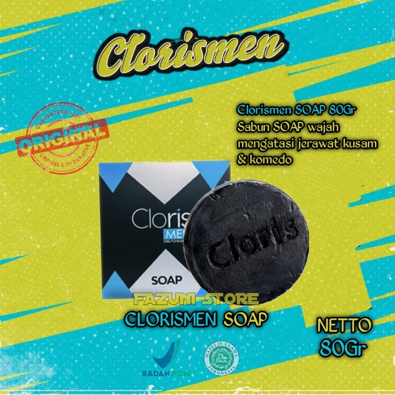 Clorismen Soap 80Gr Sabun Muka Pembersih Wajah Pria Berjerawat Komedo Kusam Berminyak