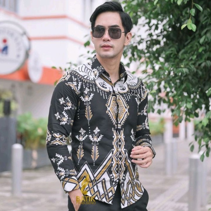 Motif Songket Lemon Pj Lengan Panjang Slimfit Original Batik Prabuseno Kemeja Pria Bahan Katun Print