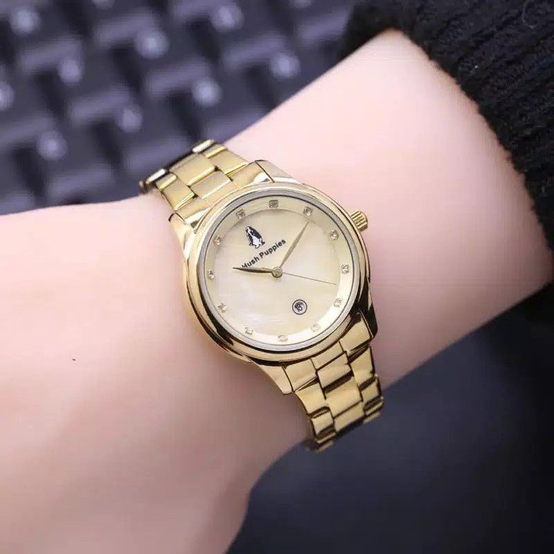 (Grosir)Jam Tangan Wanita Hushpuppies Mata&quot; Tanggal Strap Rantai/Stell