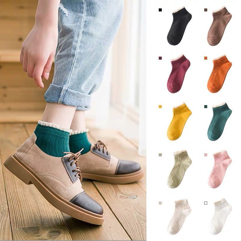 KAOS KAKI RENDA WANITA MOTIF POLOS SIMPEL GAYA KOREA / KAOSKAKI PENDEK SEMATA KAKI IMPORT (KIM)