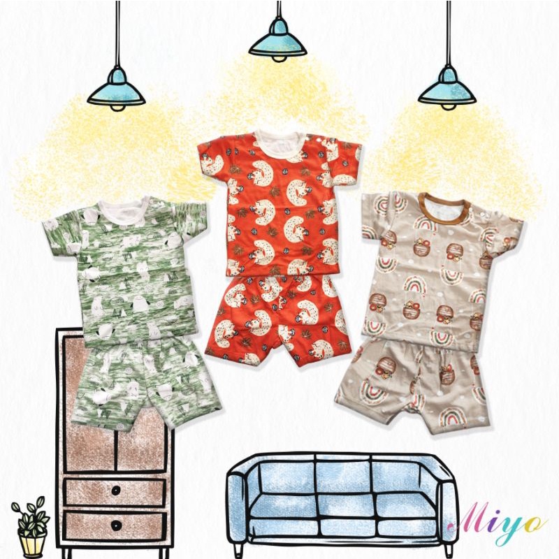3pcs_miyo by LIBBY SETELAN PENDEK GEORGE MONKEY , dino grey series, STARGAZING  S.M.L / SETELAN MIYO BY LIBBY TERBARU