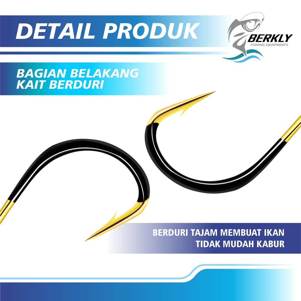 Berkly Official Shop Kail Pancing Gold Hitam 10pcs High Carbon Steel Barbed Fishing Hook Tackle Kail GFYD-4