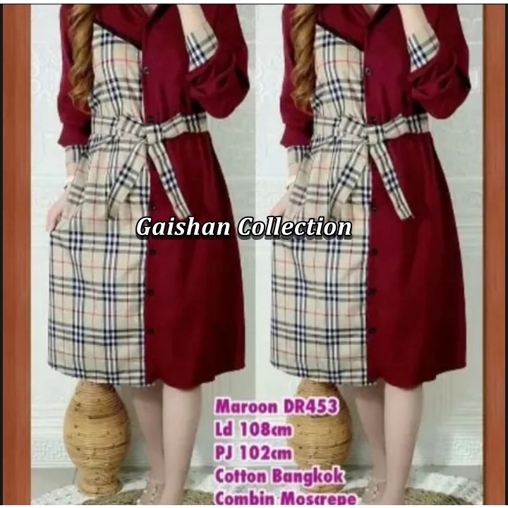 Tunik Monik Trend Fashion Wanita Terbaru Kekinian Bahan Perpaduan Kain Crinkle Dan Katun Kotak Burbe