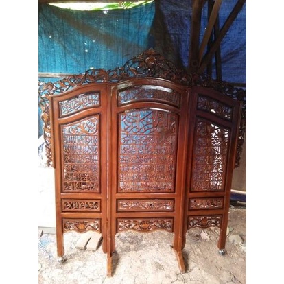 Partisi Sketsel Ukir Kayu Jati Pembatas Penyekat Ruangan Furniture