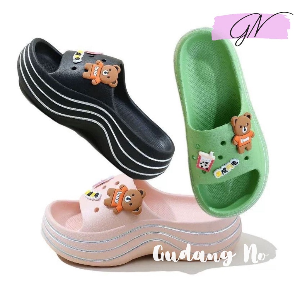 GN-2288-4 Sandal Balance Selop Jelly Wedges Tebal Korean Style Import Dengan Jibbitz