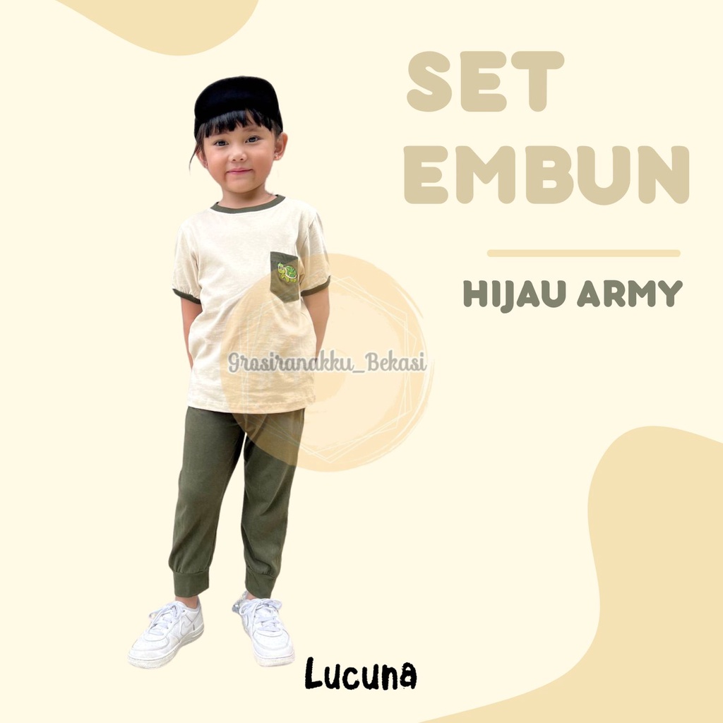 Setelan Anak Unisex Embun Lucuna  Warna Hijau Army Size 1-5 Thn