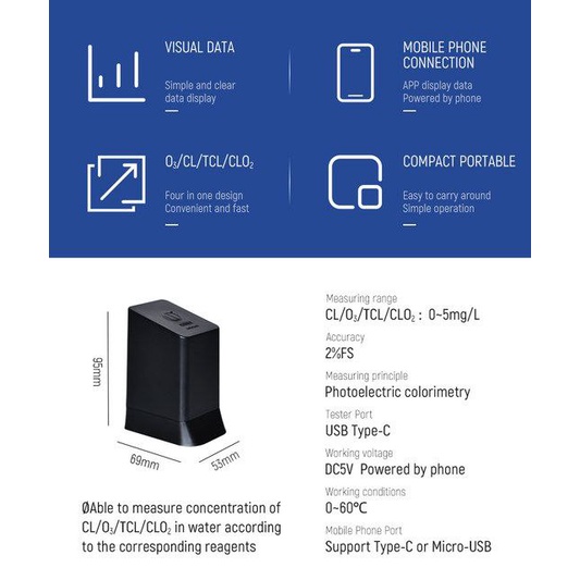 NOBOTECH NCM-CLOZ801 CHLORINE METER free Klorin danTotal chlorine