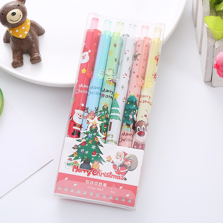 6 Pcs Pena Pulpen Cetek Set Motif Xmas Natal GMALL-ST0075