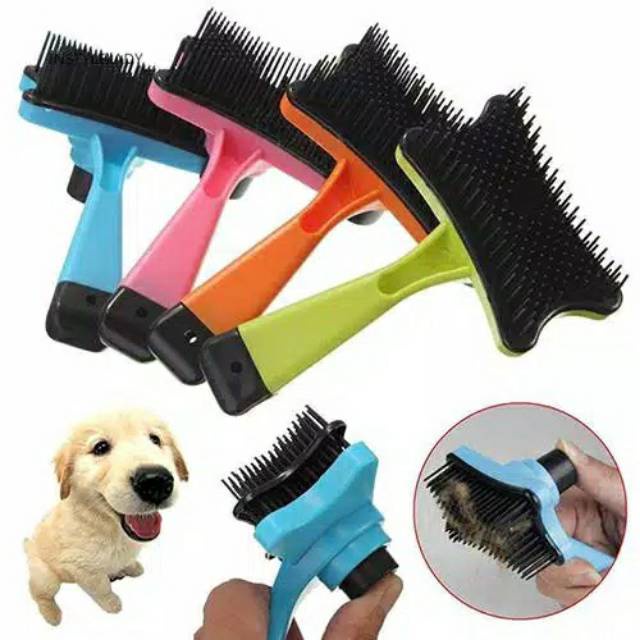 Sisir Grooming Brush Anjing Kucing Kelinci Self Quick Cleaning Tombol