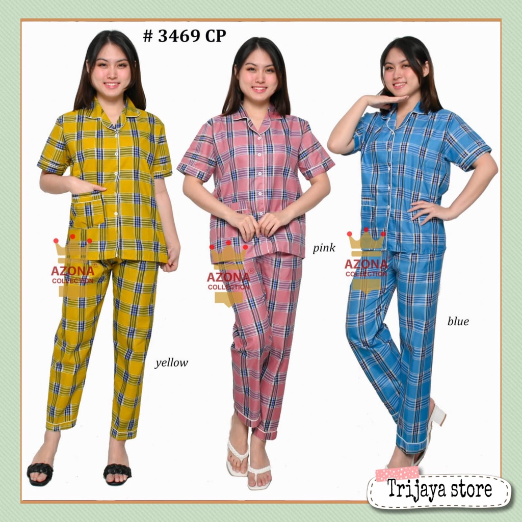 Trijaya . piyama wanita CP allsize  motif list kotak / baju tidur lengan pendek celana panjang katun eropa