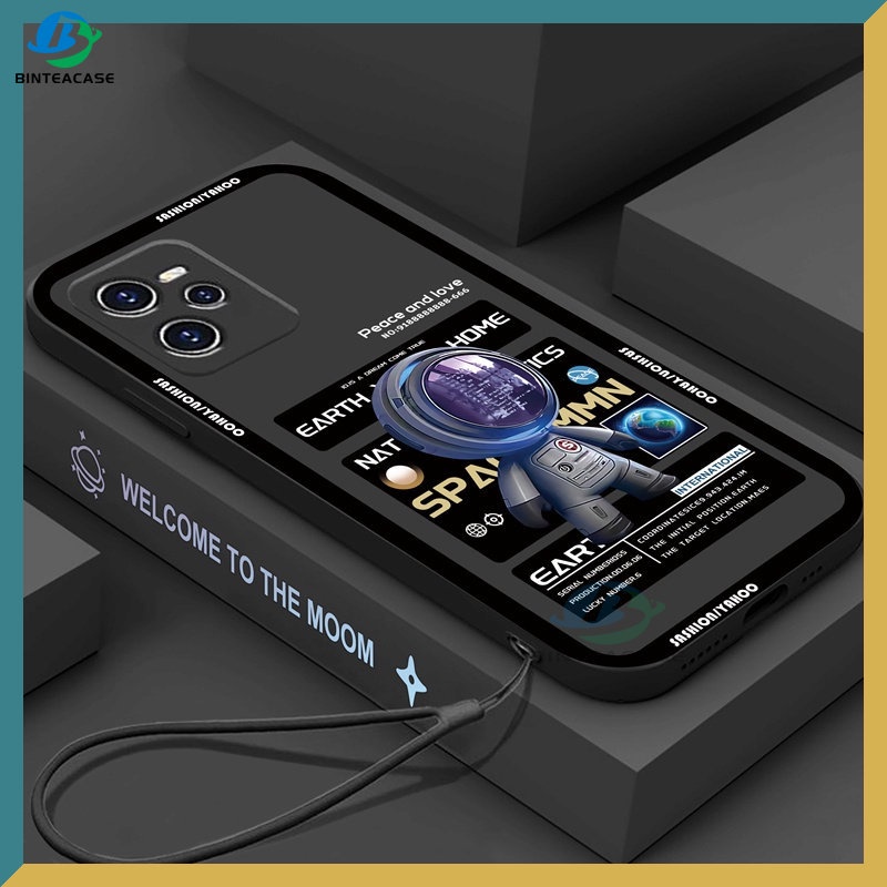 Case Realme 10 C35 C21Y C25Y C21 RealmeC11 C25 C17 C15 C12 C3 C2 Realme 8i 7i 5 5i 6i 6 Pro 7 Pro Motif Astronot Lunar Silikon Cangkang Telepon Dengan Lanyard Binteacase