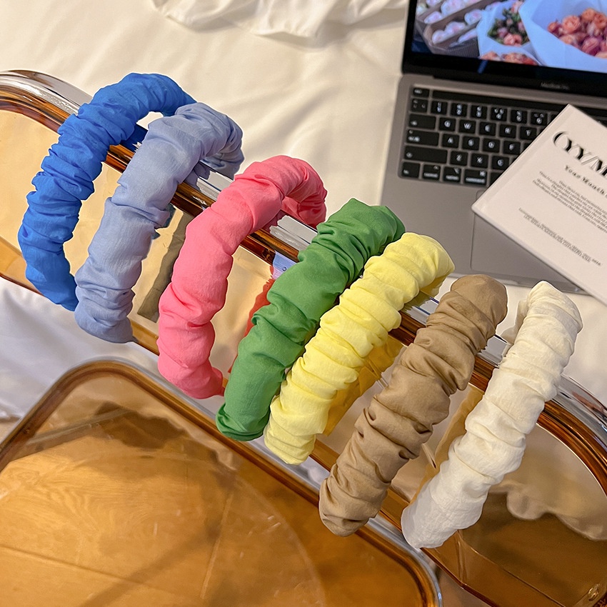 BANDO KAIN KERUT WARNA POLOS BENDO WANITA KOREA SOLID COLOR LEMBUT HEADBAND HAIRBAND KOREAN HEAD HAIR BAND AKSESORIS RAMBUT SCRUNCHIE LEBAR WIDE PASTEL COLOR SOFT