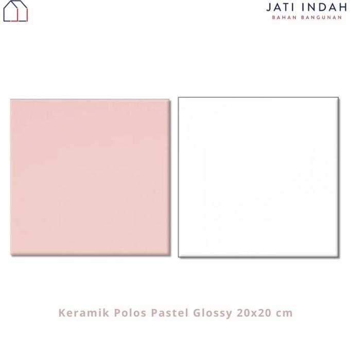 +%+%+%] Keramik Lantai / Dinding Pastel Polos Pink & Putih 20x20cm Glossy