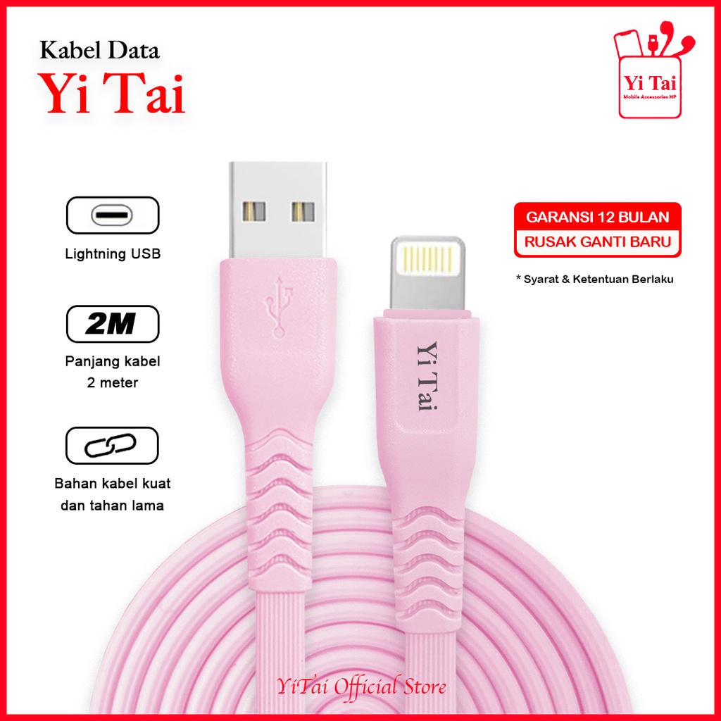 KABEL DATA LIGHTNING 2 METER YI TAI FAST CHARGING QUALCOM 3A YT-200 - BC