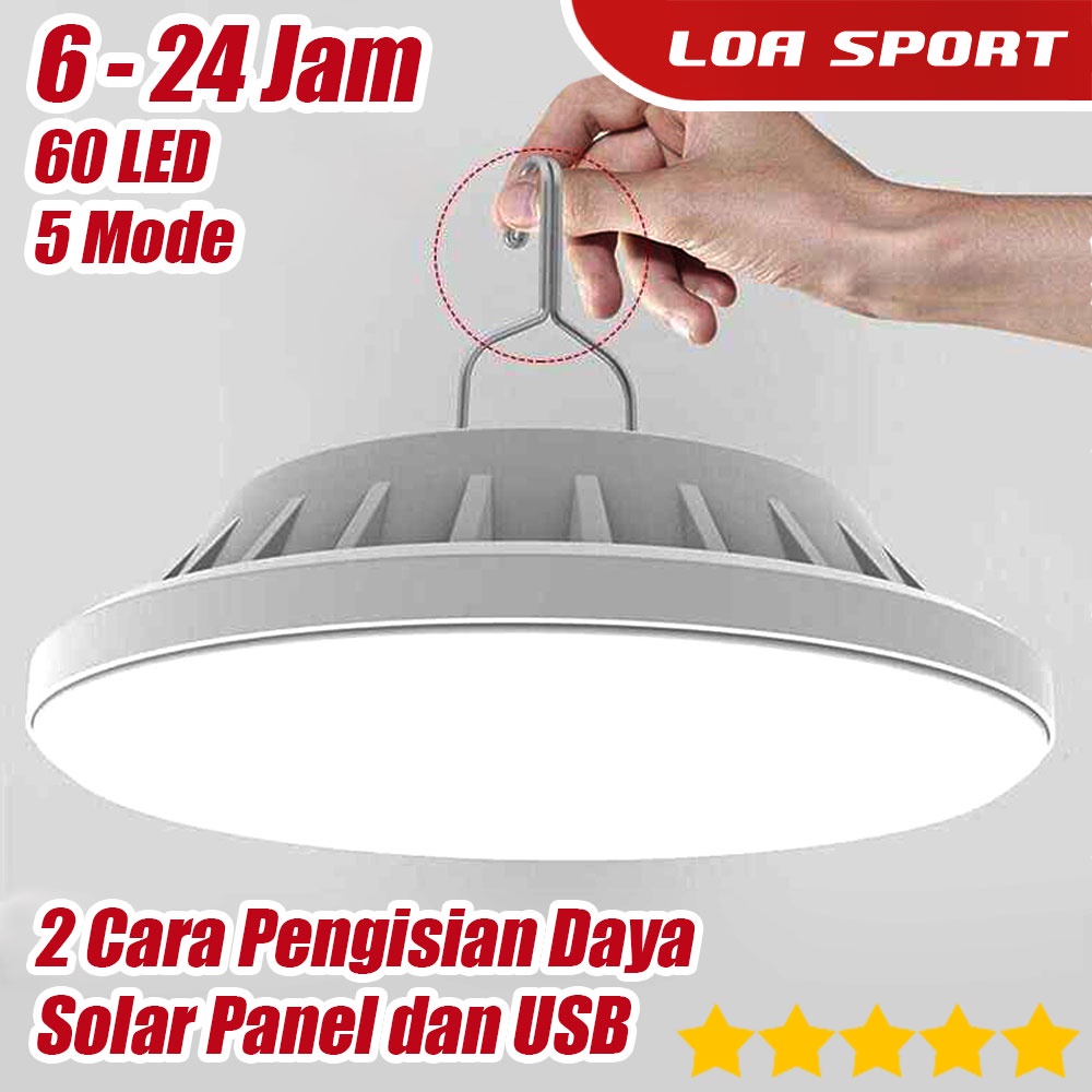 Lampu LED Gantung 60 Chip Portable 6-24Jam Solar Panel USB Charger