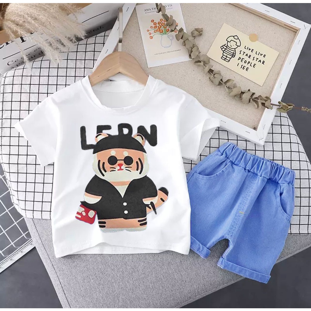 SETELAN ANAK BAJU KAOS CELANA PENDEK DENIM ANAK UMUR 1-5 TAHUN SETELAN MOTIF LERN BAJU ATASAN ANAK LAKI LAKI PEREMPUAN OUTFIT ANAK MASA KINI TERBARU PAKAIAN ANAK KEKINIAN TERMURAH