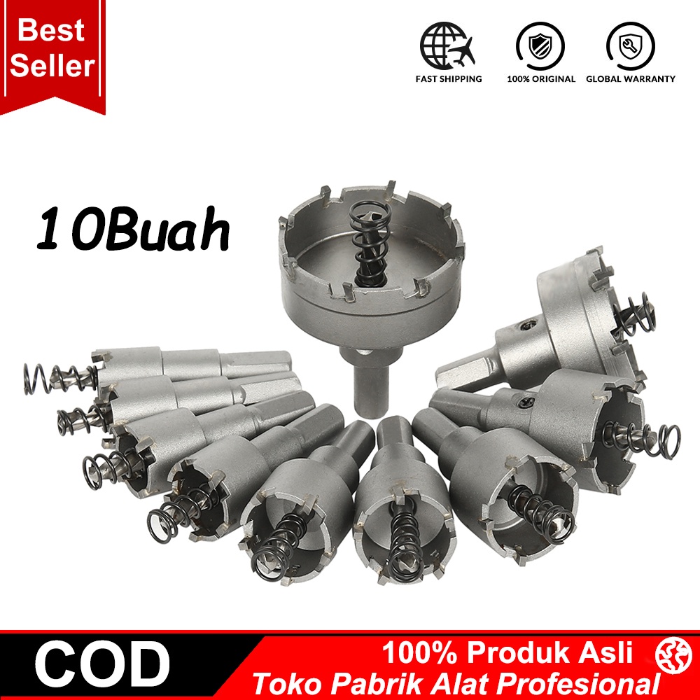 10Buah Hole Saw TCT HoleSaw Carbide TCT untuk Stailess baja Pembolong Besi Hole Saw Keras