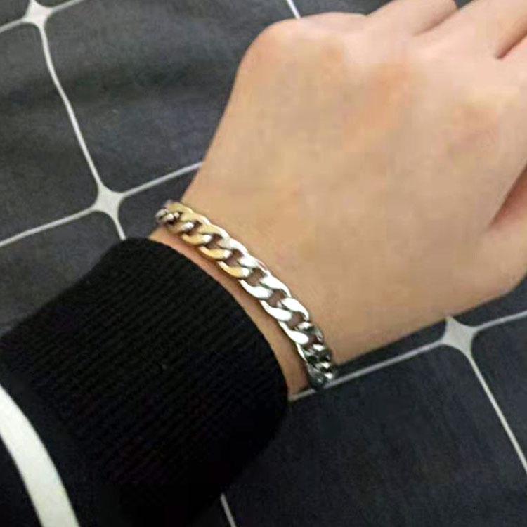 Eropa Amerika Kuba Gelang Pria Punk Hip-Hop Baja Titanium Rantai Gelang Retro Anti Karat Gelang Mahasiswa Perhiasan