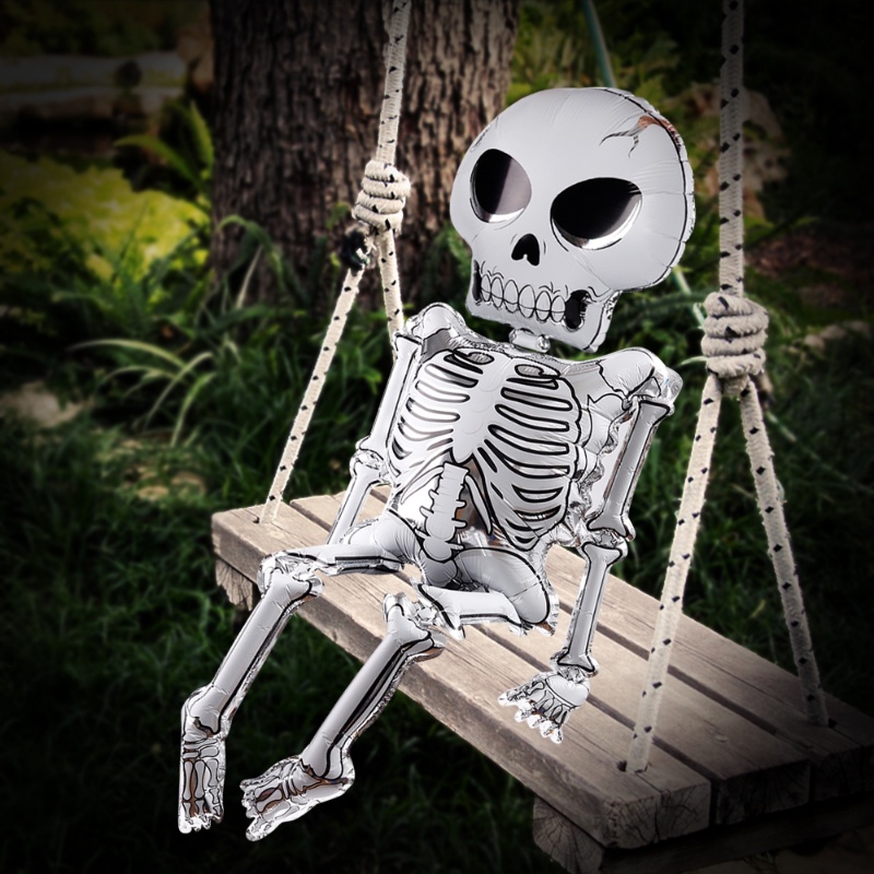 Balon Aluminum Foil Bentuk Tengkorak Ukuran 86x165cm Untuk Dekorasi Pesta Halloween