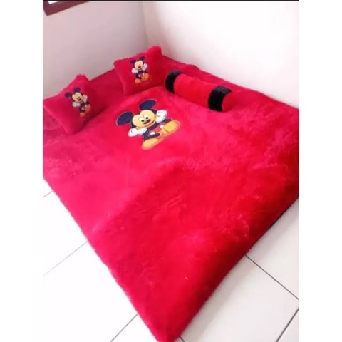 KARPET BULU Surpet Motif Karakter Biru Kasur Bulu Karpet Bulu Murah Bayar Ditempat - Merah kamar tid