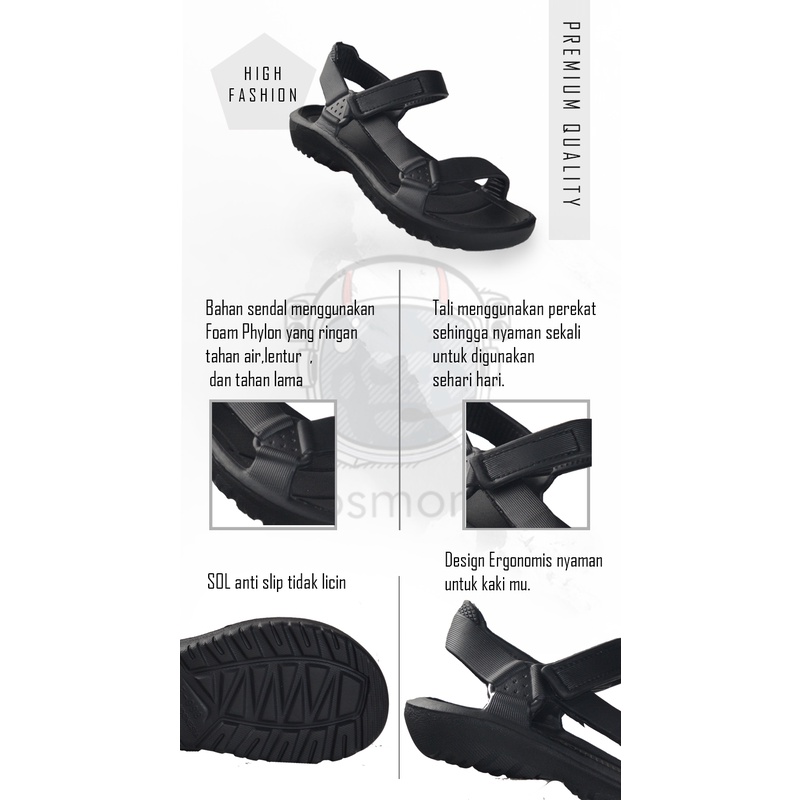 Sandal Gunung Pria Hitam Asfer EVA Spon Karet Size 38-43