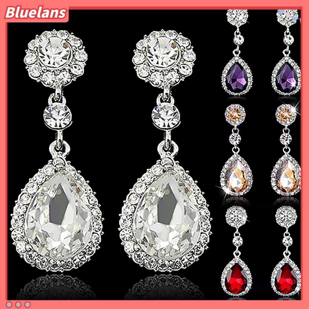 Bluelans Women Luxury Water Drop Chandelier Earrings Rhinestone Ear Drops Jewelry