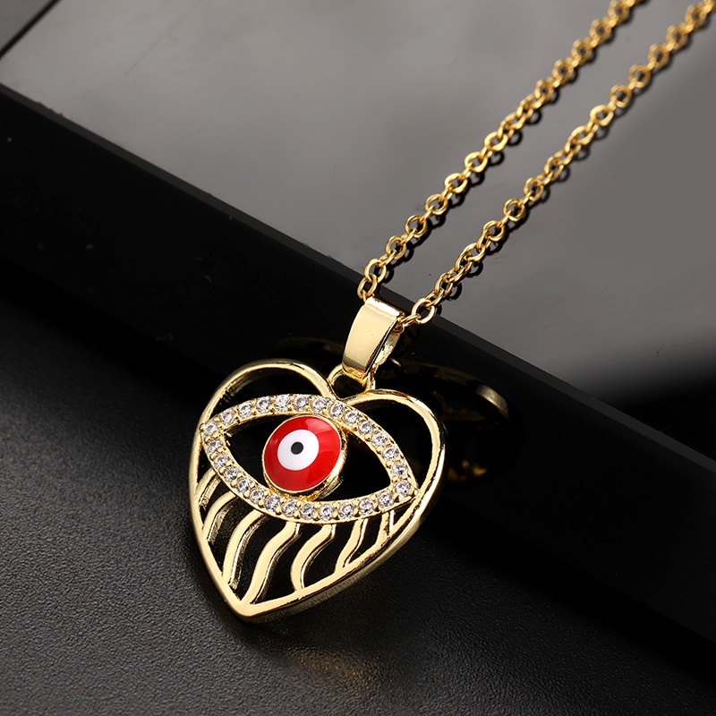 Kalung Rantai Dengan Liontin Evil Eye Aksen Hollow out Hias Batu Zircon Untuk Wanita