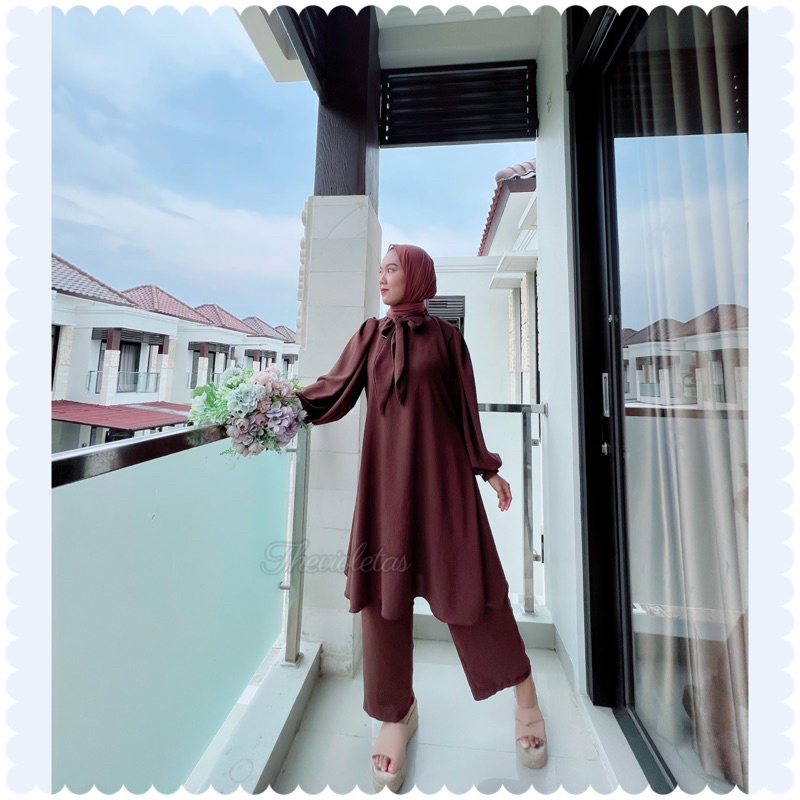 Middle Set Long Tunik Shimmer Silk Twill Original Import