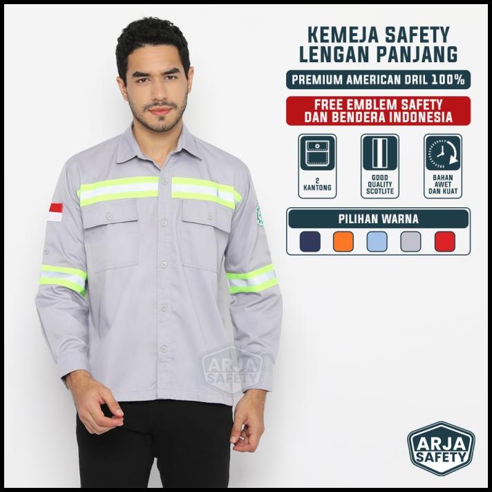 Free Logo Safety & Bendera Kemeja Safety Lengan Panjang, Baju Proyek,