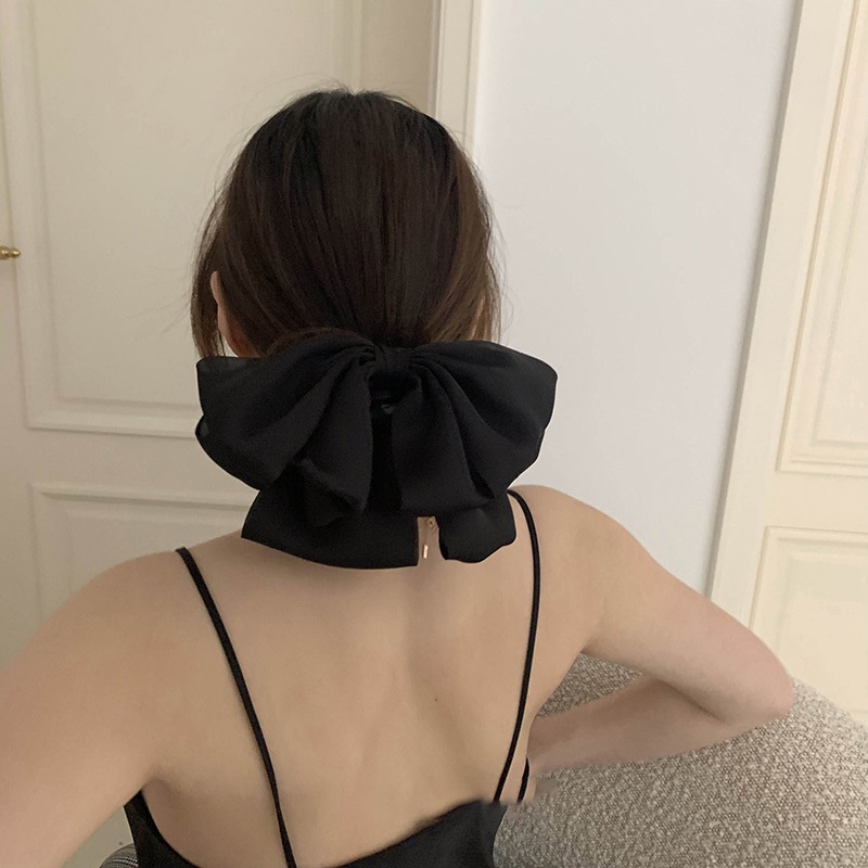 JEPIT RAMBUT PITA BESAR ELEGAN SATIN FRENCH RETRO BOW SILK BIG FAIRY FEMINIM RIBBON HAIRCLIP BESAR BLACK COLOR WARNA HITAM HAIR SNAP AKSESORIS ACCESSORIES PIN KOREA PRINCESS STYLE