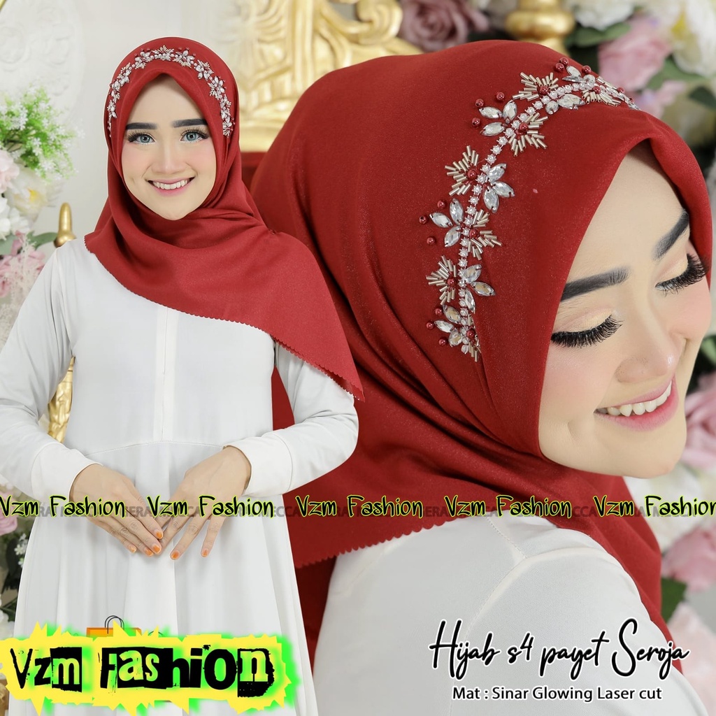 HIJAB SEGI EMPAT PAYET SINAR GLOWING LASERCUT / HIJAB SEGI EMPAT MEWAH / HIJAB PESTA / HIJAB SINAR G