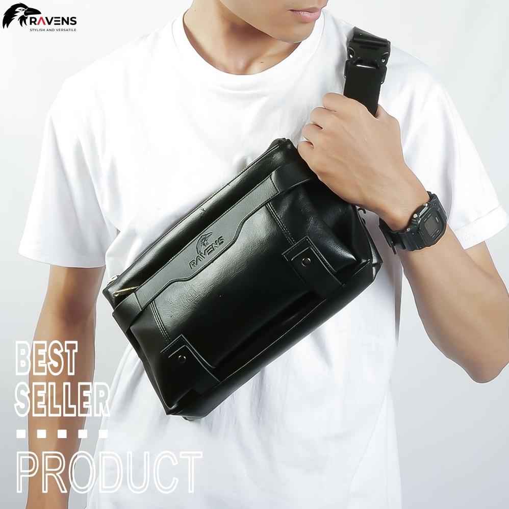 Tas Selempang Pria Free Dompet Tas Ravens Capria Waistbag Tas Slempang Anti Air Tas Pria Waist Bag T