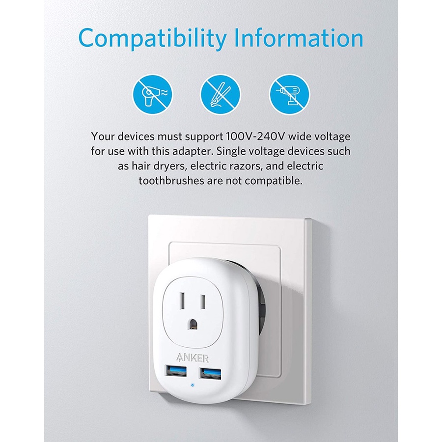 Anker Travel Adapter PowerExtend Dual USB Plug SKU : A9211
