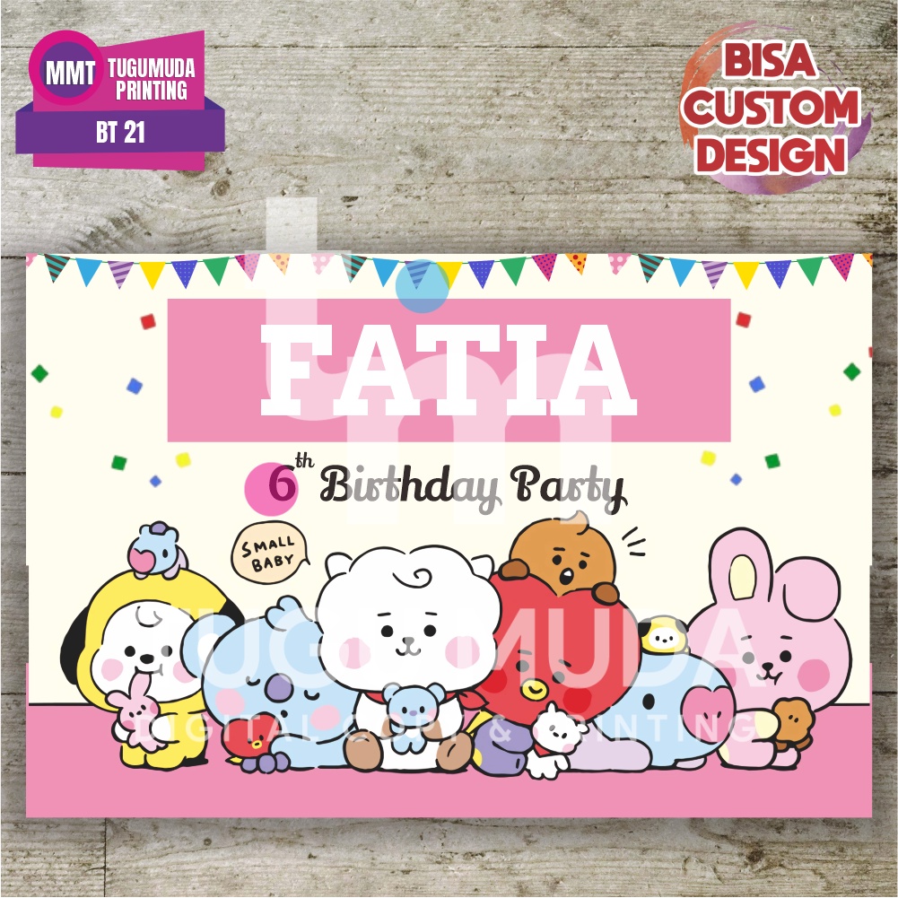 Cetak Banner|Backdrop|Spanduk Ultah / Ulang Tahun Anak - BT21 CHIBI