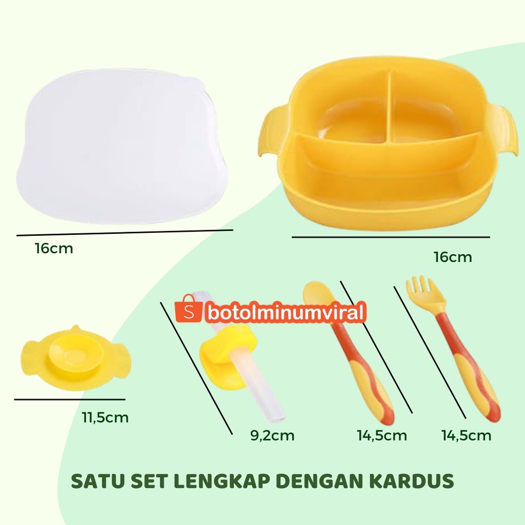 Peralatan Makan Bayi Anak Feeding Set Gift Karakter Free Sendok Garpu Sticker BPA FREE Sekat 3 Premium Import