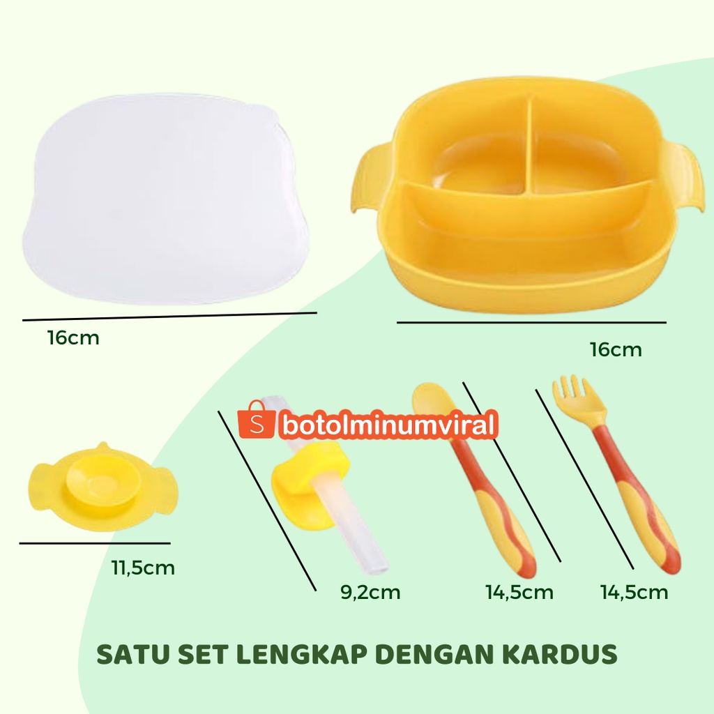 Peralatan Makan Bayi Anak Feeding Set Gift Karakter Free Sendok Garpu Sticker BPA FREE Sekat 3 Premium Import