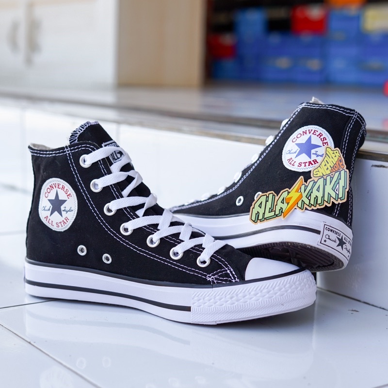 PROMO BELI SEPATU CONVERSE HIGH BLACK WHITE BONUS 3 KAOS KAKI