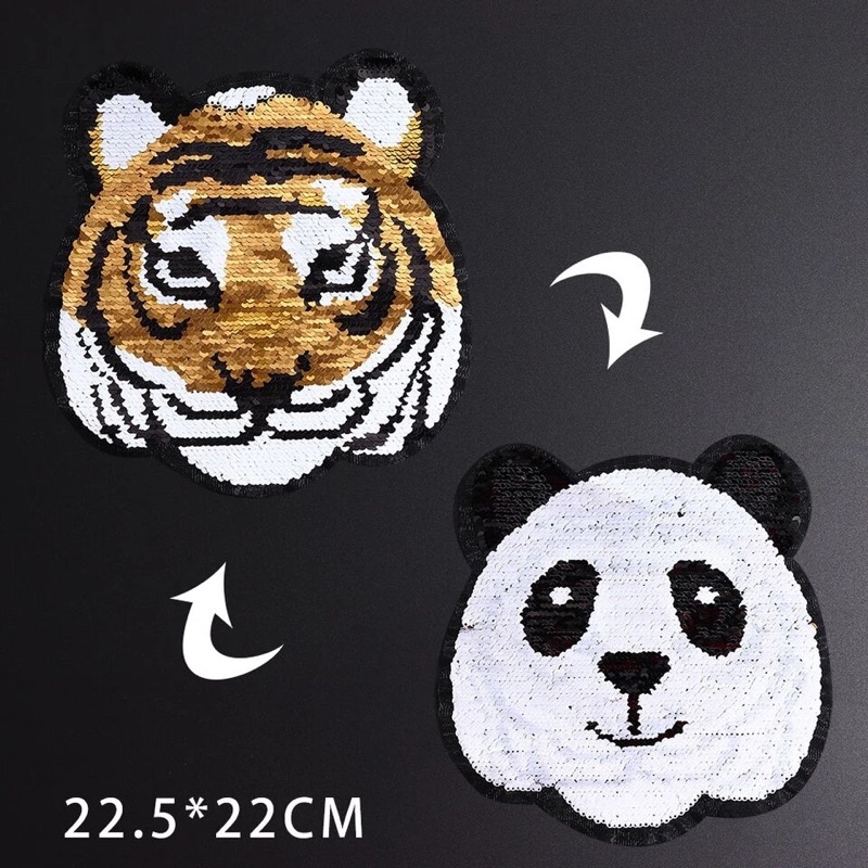 Flip Sequin Fashion Tiger Panda Clothing Embroidered Patch DIY Trend Sewing Hoodies T-shirt Patches on clothes