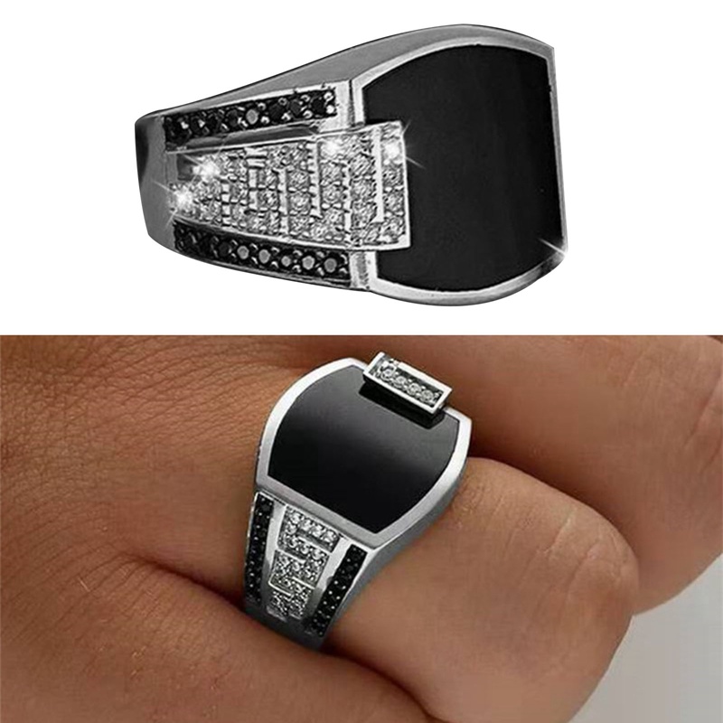 Fancyqube Perhiasan Cincin Zircon Natural Warna Silver Gold Untuk Pria