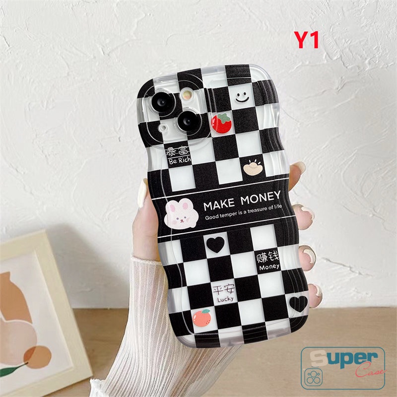 Checkerboard Pasangan Case Untuk Realme C53 C12 C35 C33 C55 C15 9i 7i C25 C25Y C11 C30 C20A C21Y C3 C20 C25s C20A 5i 5s 6i 5lucu Beruang Kelinci Baru Bergelombang Tepi Lembut Tpu Belakang Full Cover