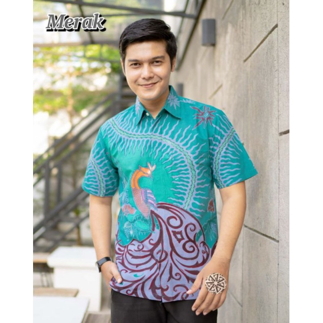 ORIGINAL Hem Batik Tulis Pria Lengan Pendek Berlapis Trikot Berkualitas Motif MERAK