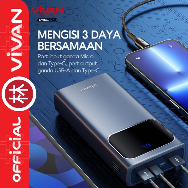 VIVAN VPB-C30 Powerbank 30000 mAh 3 Output Fast Charging 22.5W PD QC