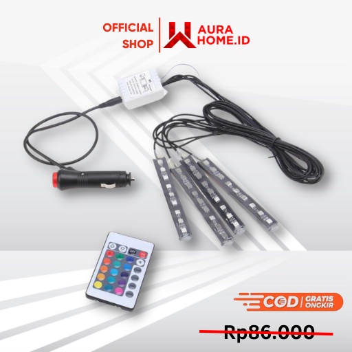 Lampu LED Car Interior Light 5050 RGB + Remote / Lampu Interior LED Rgb Dashboard Kolong Footstep Mo